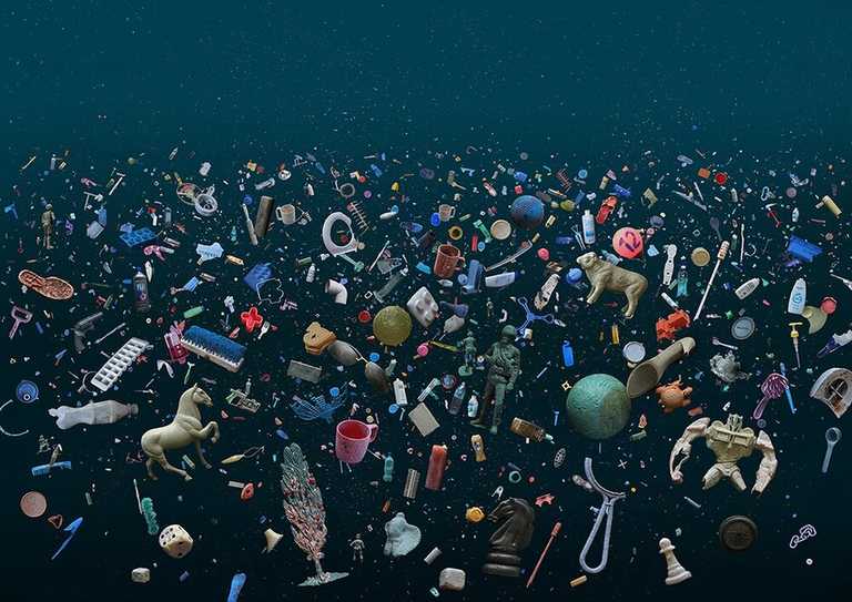 huge collection of plastic debris on ocean backdrop